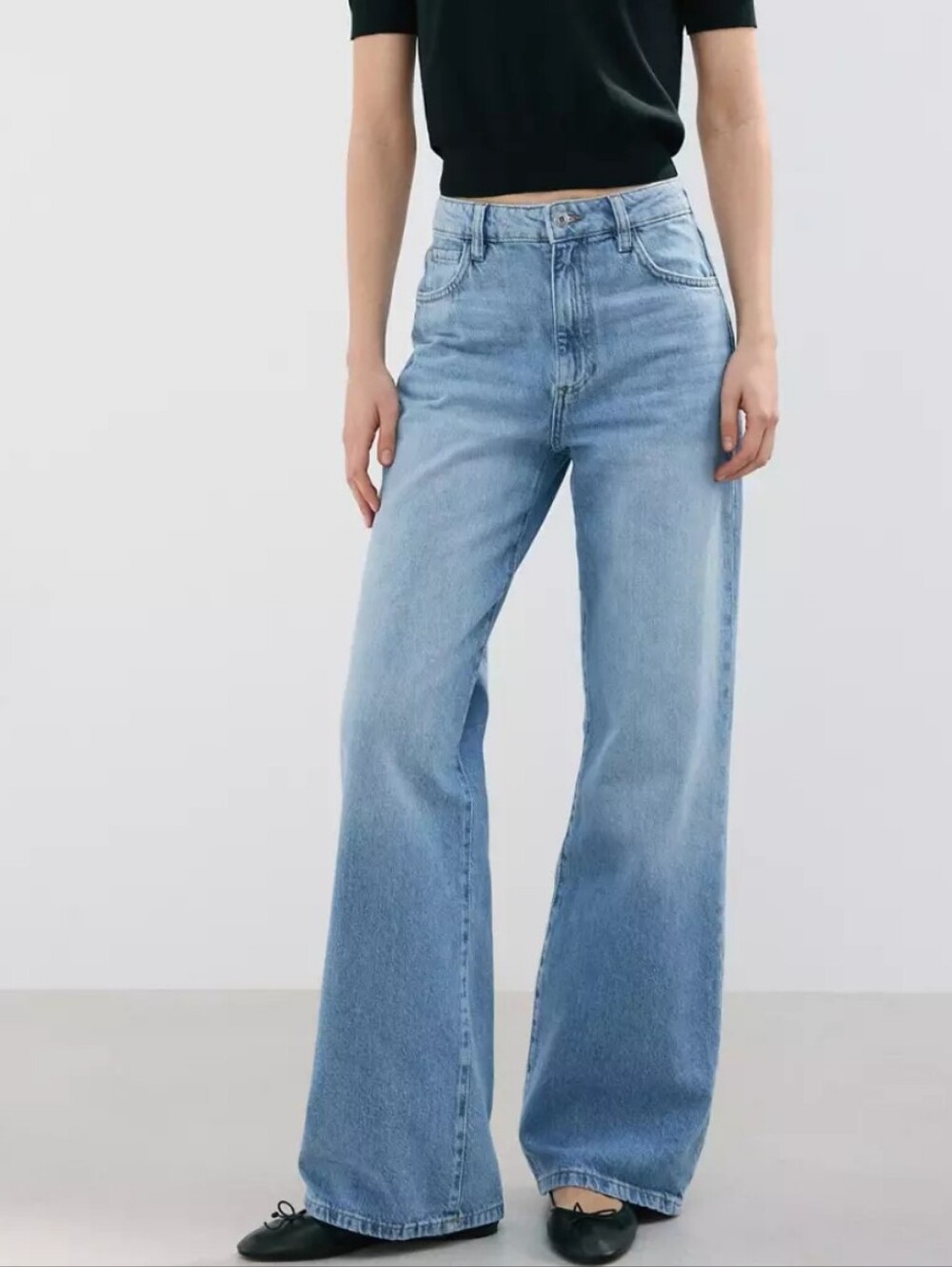 Mango Danila High Waisted Wide Leg Jeans Medium Wash